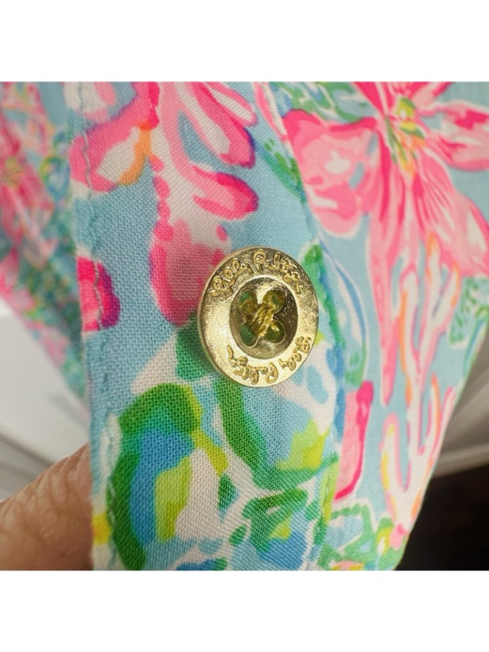 Lilly Pulitzer Skipper Popover Pink Blossom Suite Views Palm Trees Vibrant Sz XL - Picture 6 of 14